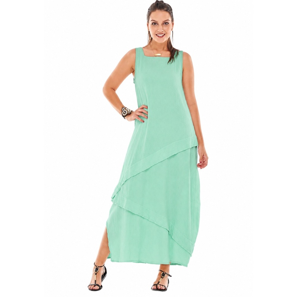 Oh My Gauze Cabo Asymmetric Tiered Sleeveless Maxi Dress XL Mint Green Lagenlook